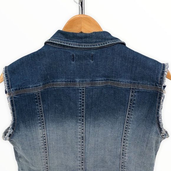 Stradivarius Denim Sleeveless Jacket Vest Embroidered Beaded Trim size Large - Picture 5 of 10